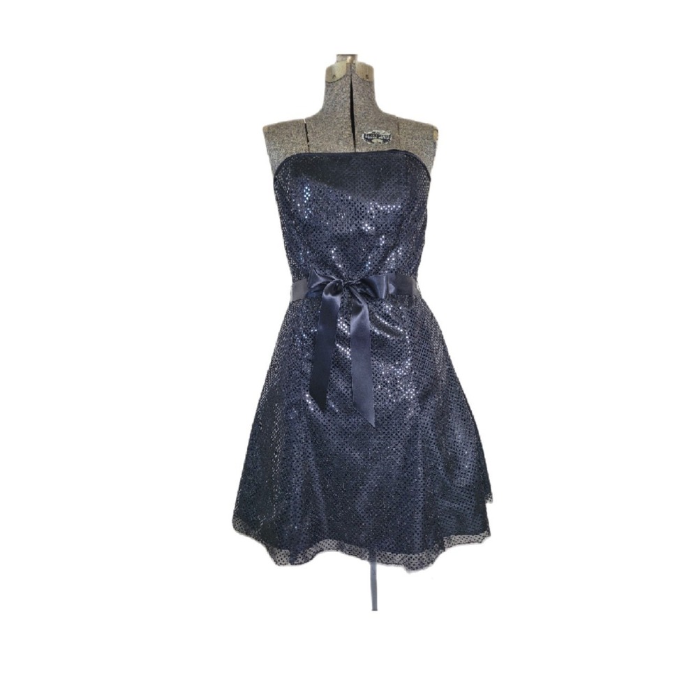 Jessica McClintock Gunne Sax Black Shimmer Short Puff Dance‎ Dress 9 S/M 80s 90s